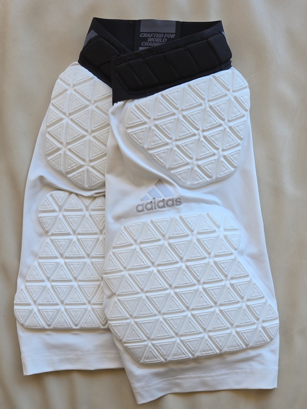 adidas White Compression Padded Shorts with Black Waistband